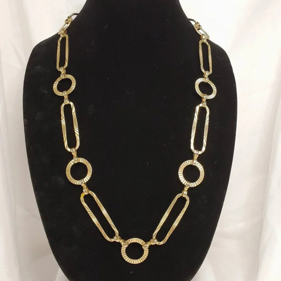 Vintage Korea G&S Gold Tone Statement Necklace Adjustable 27  To 42 inch Length - Picture 1 of 10